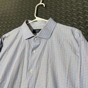 1901 Slim Fit Blue Red Checkered‎ Pattern Button Up Dress Shirt Polo Men's 17.5